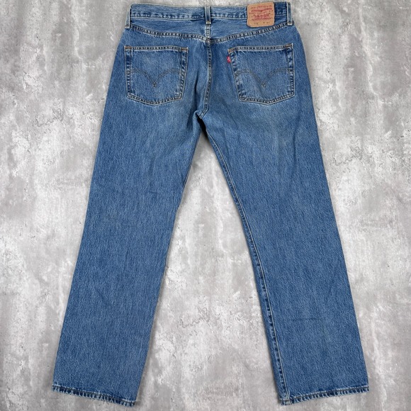 Vintage Levis 501 Jeans Men's 36x32 Denim Button Fly Distressed Dark Straight - Picture 4 of 10